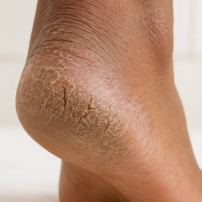 Dry, rough and visibly cracked heel before using HEYXI